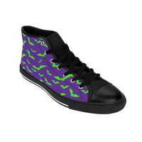 Neon Green Flying Bats in Purple Women's High-top Sneakers