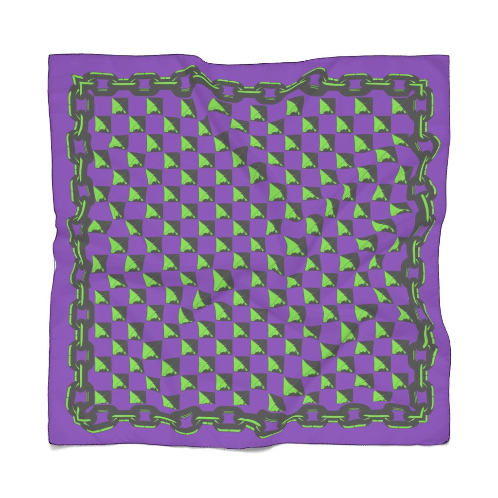Purple Green Punk Chain Pyramid Stud Poly Scarf