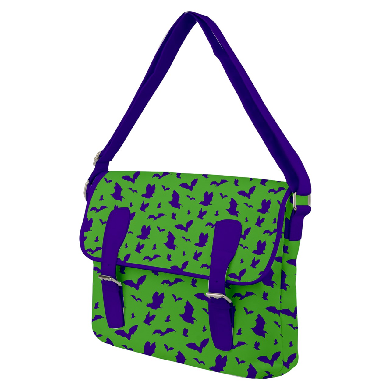 Batty Buckle Messenger Bag / Green Purple
