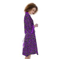Purple Green Leopard Print / All-Over Print Women's Satin Kimono Robe
