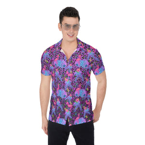 Leopard Print / Neon Tropical Hawaiian Print / All-Over Print Men's Shirt