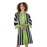 Beetlejuice Stripe All-Over Print Women's Satin Kimono Robe