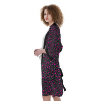 Grey Pink Leopard Print / All-Over Print Women's Satin Kimono Robe