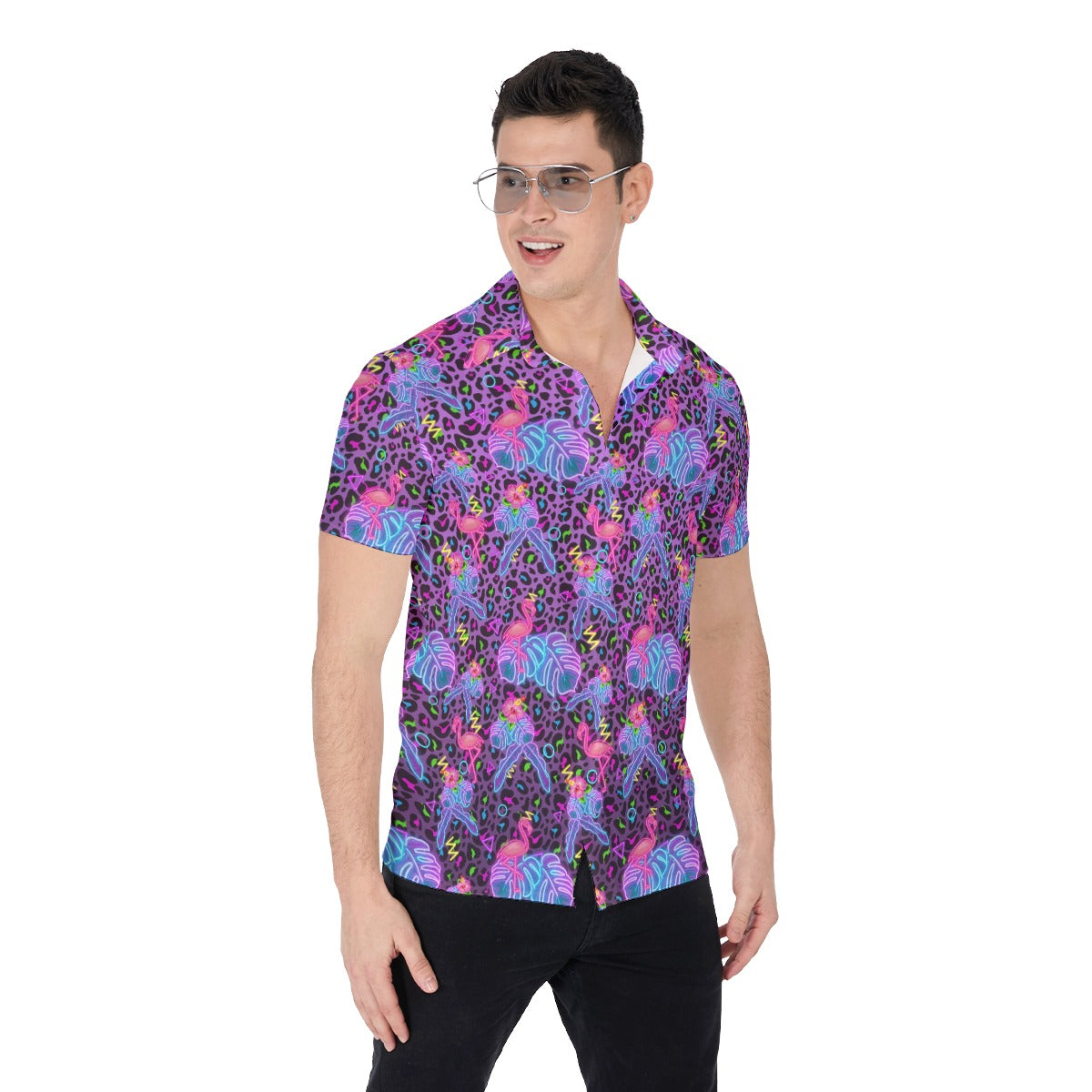 Leopard Print / Neon Tropical Hawaiian Print / All-Over Print Men's Shirt