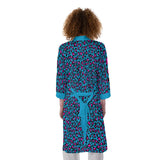 Teal Pink Leopard Print / All-Over Print Women's Satin Kimono Robe