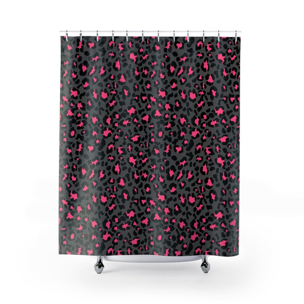 Grey Pink Leopard Print Shower Curtains