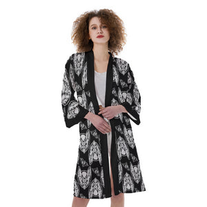 Gone Batty / Bat Heads All-Over Print Women's Satin Kimono Robe