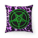 Green Baphomet / Purple Leopard Print / Spun Polyester Square Pillow / Single Pillow