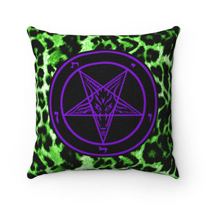 Purple Baphomet / Green Leopard Print / Spun Polyester Square Pillow / Single Pillow