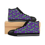 Neon Green Flying Bats in Purple Women's High-top Sneakers