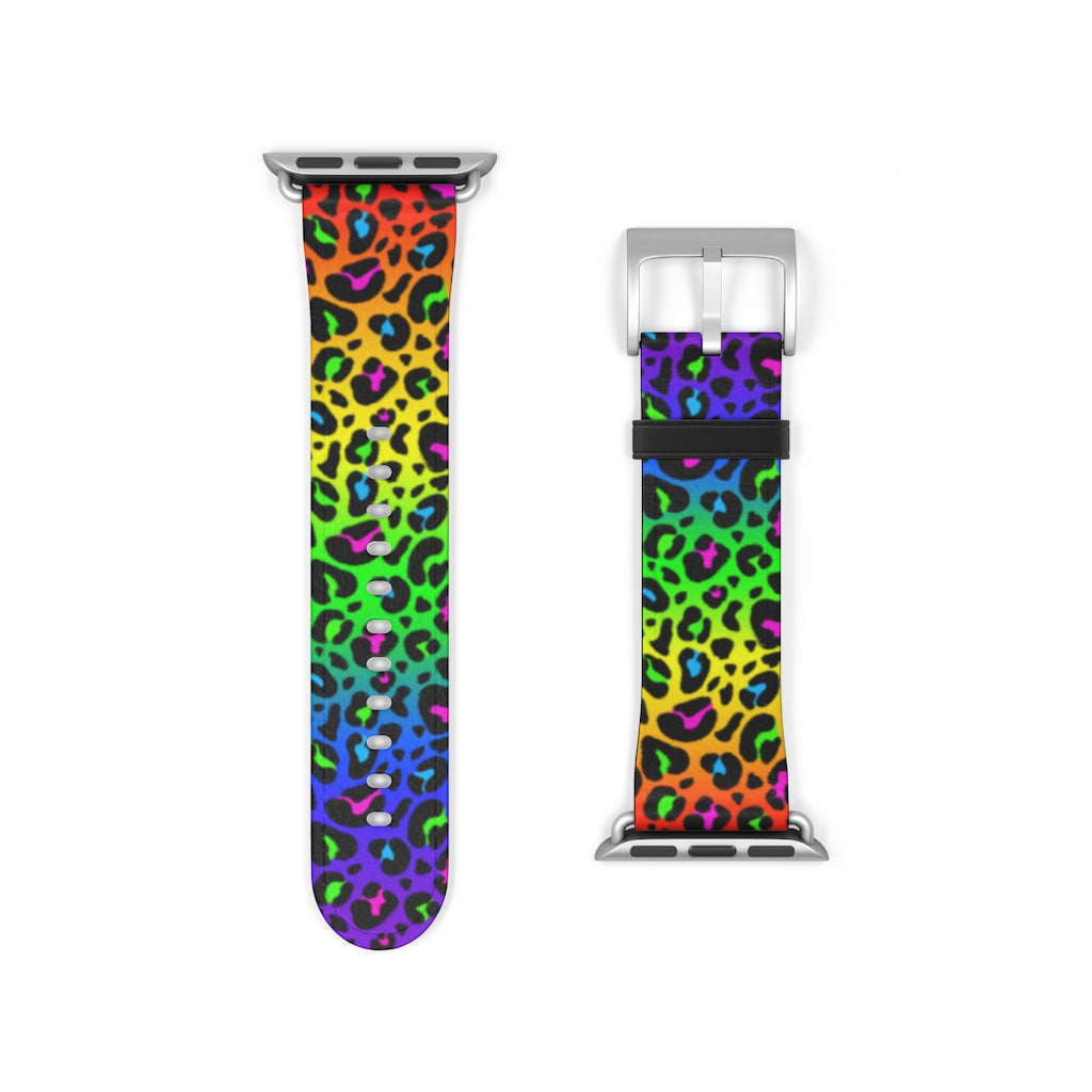 Rainbow Leopard Print Watch Band / Faux Leather Apple Watch Band / Series 1, 2, 3, 4, 5