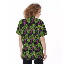 Neon Sign Style Hawaiian & Flamingo Print / All-over Print Women's Blouse