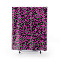 Pink Green Leopard Print Shower Curtains