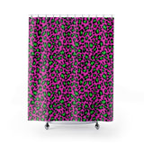 Pink Green Leopard Print Shower Curtains