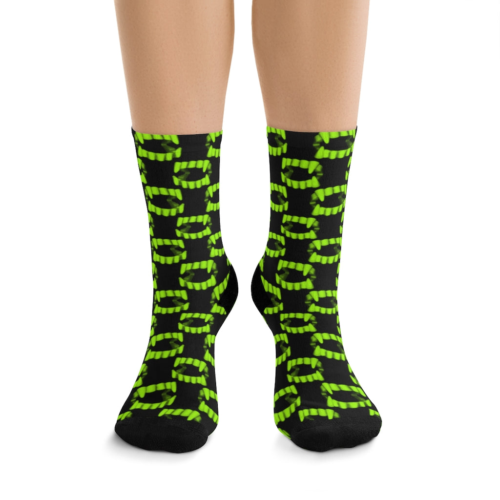 Neon Green Toy Vampire Fangs DTG Socks