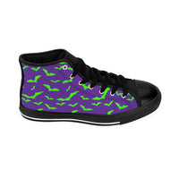 Neon Green Flying Bats in Purple Men's High-top Sneakers