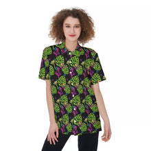 Neon Sign Style Hawaiian & Flamingo Print / All-over Print Women's Blouse