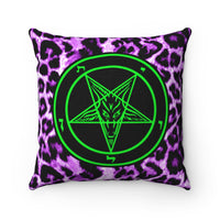 Green Baphomet / Purple Leopard Print / Spun Polyester Square Pillow / Single Pillow