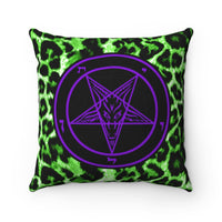 Purple Baphomet / Green Leopard Print / Spun Polyester Square Pillow / Single Pillow