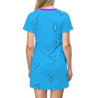 Teal Zombie Pop Art All Over Print T-Shirt Dress