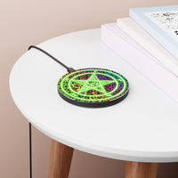 Neon Green Baphomet / Rainbow Leopard Print Wireless Charger
