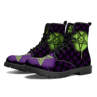 Purple Neon Green Baphomet Faux Leather Unisex Boots / New