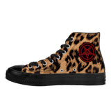 Baphomet Pentagram Leopard Print  High Top Canvas Shoes / Unisex /- Black
