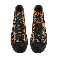 Baphomet Pentagram Leopard Print  High Top Canvas Shoes / Unisex /- Black