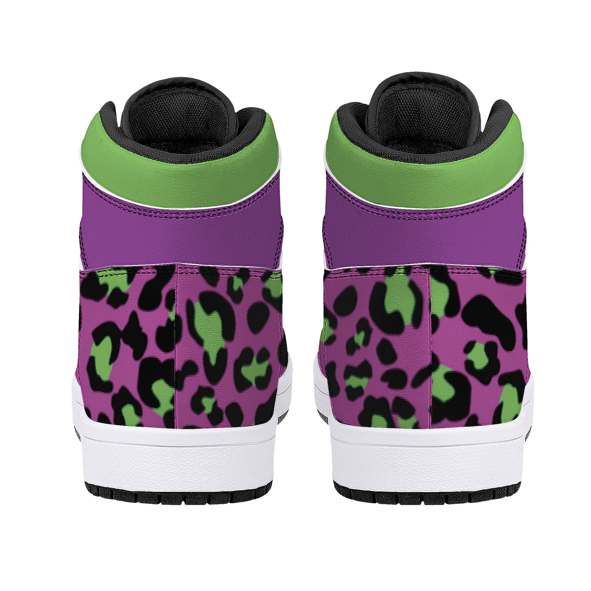 New Purple /Neon Green Leopard High-Top Faux Leather Sneakers /Unisex /- Black