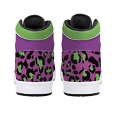 New Purple /Neon Green Leopard High-Top Faux Leather Sneakers /Unisex /- Black