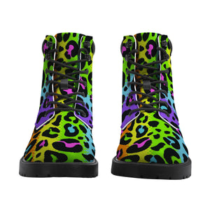 Rainbow Leopard Print Faux Leather Boots / Unisex