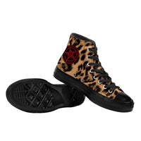 Baphomet Pentagram Leopard Print  High Top Canvas Shoes / Unisex /- Black