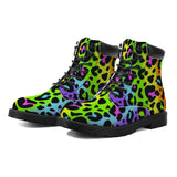 Rainbow Leopard Print Faux Leather Boots / Unisex