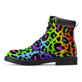 Rainbow Leopard Print Faux Leather Boots / Unisex