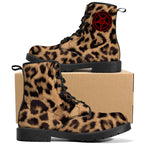 Baphomet Pentagram Leopard Print / Faux Leather Unisex Boots