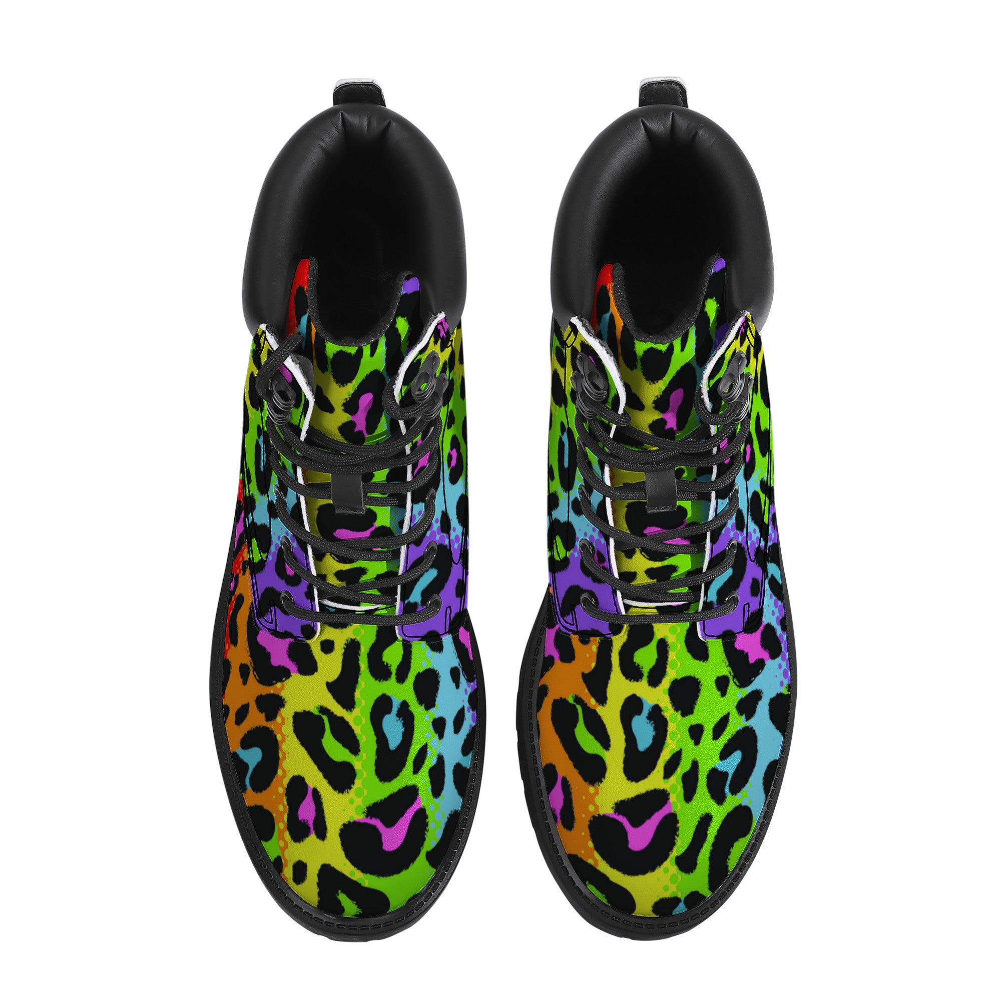 Rainbow Leopard Print Faux Leather Boots / Unisex