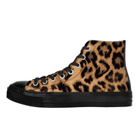 Baphomet Pentagram Leopard Print  High Top Canvas Shoes / Unisex /- Black