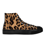 Baphomet Pentagram Leopard Print  High Top Canvas Shoes / Unisex /- Black