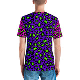 Purple / Neon Green Leopard Print Color Block Men's T-shirt