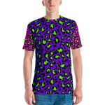 Purple / Neon Green Leopard Print Color Block Men's T-shirt