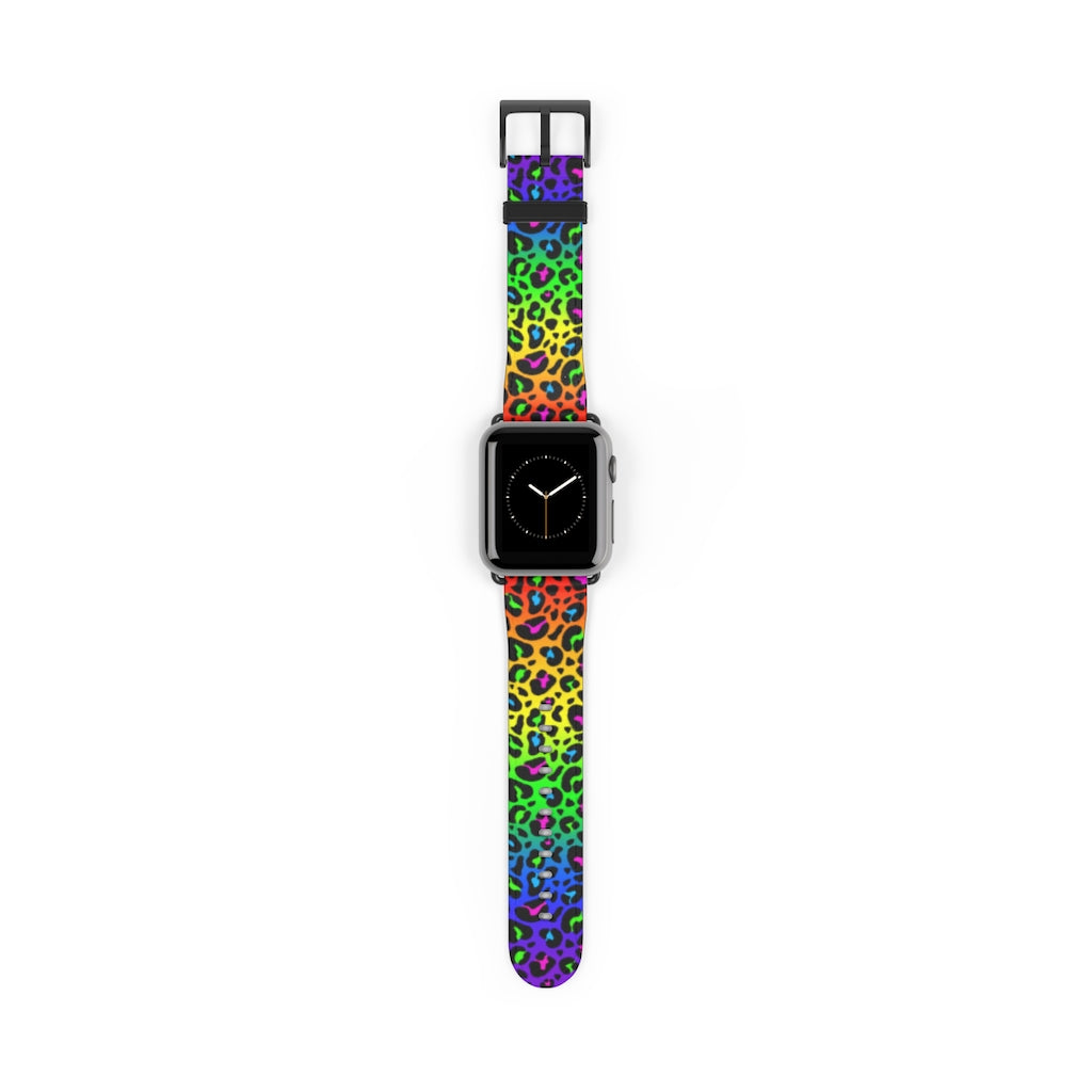 Rainbow Leopard Print Watch Band / Faux Leather Apple Watch Band / Series 1, 2, 3, 4, 5