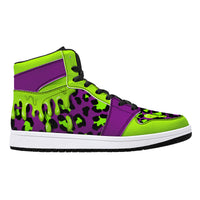 Purple Leopard Slime High-Top Faux Leather Sneakers /Unisex /- Black