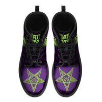 Purple Neon Green Baphomet Faux Leather Unisex Boots / New