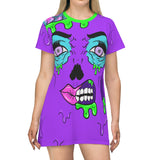 Purple Zombie Pop Art All Over Print T-Shirt Dress