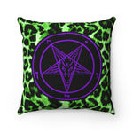 Purple Baphomet / Green Leopard Print / Spun Polyester Square Pillow / Single Pillow