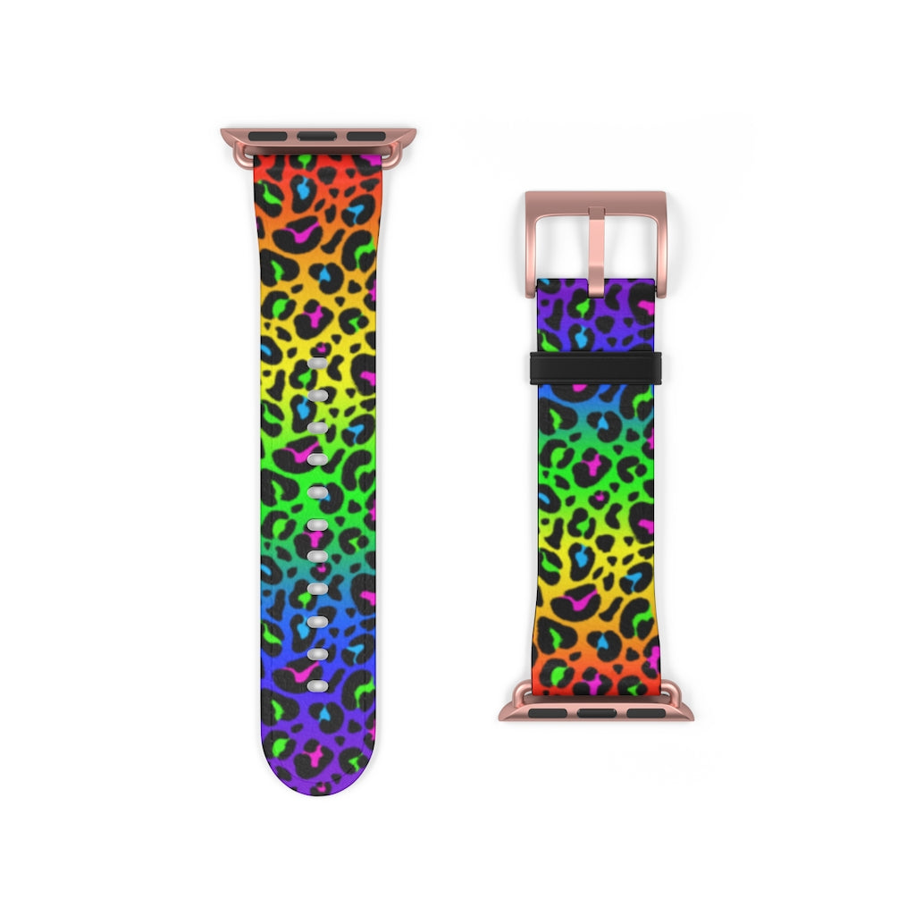 Rainbow Leopard Print Watch Band / Faux Leather Apple Watch Band / Series 1, 2, 3, 4, 5