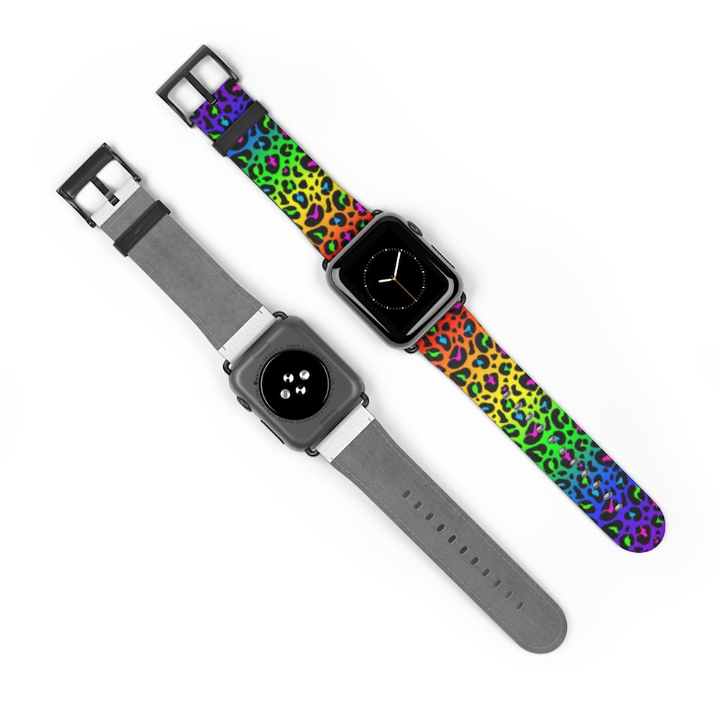 Rainbow Leopard Print Watch Band / Faux Leather Apple Watch Band / Series 1, 2, 3, 4, 5