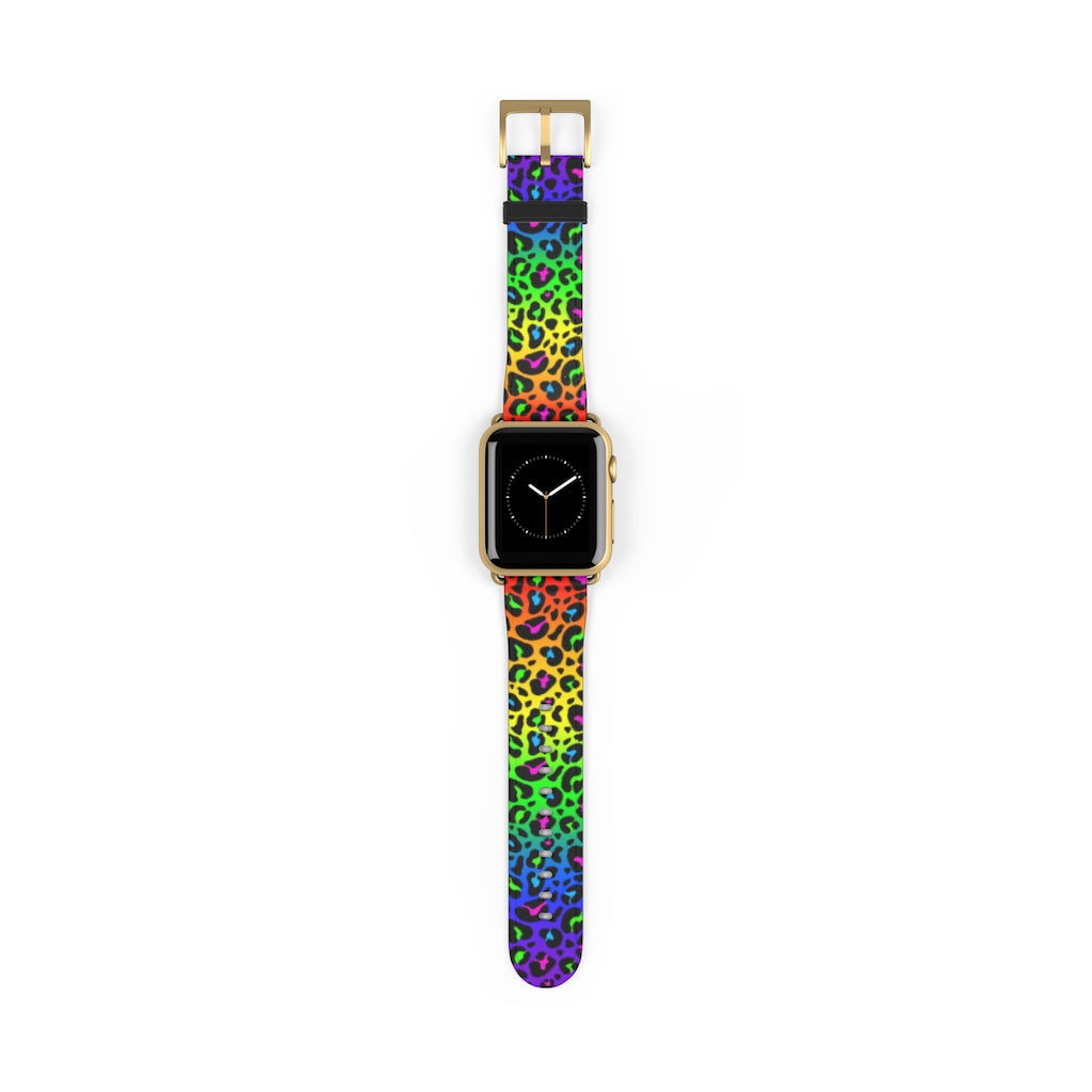 Rainbow Leopard Print Watch Band / Faux Leather Apple Watch Band / Series 1, 2, 3, 4, 5