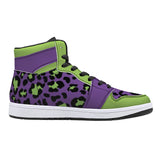 Purple-Neon Green High-Top Faux Leather Sneakers /Unisex /- Black