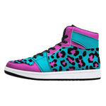 Teal-Pink Leopard Print  High-Top Faux Leather Sneakers /Unisex /- Black